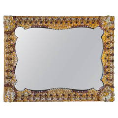 Vintage French Crystal and Gold Leaf Mirror, circa 1930