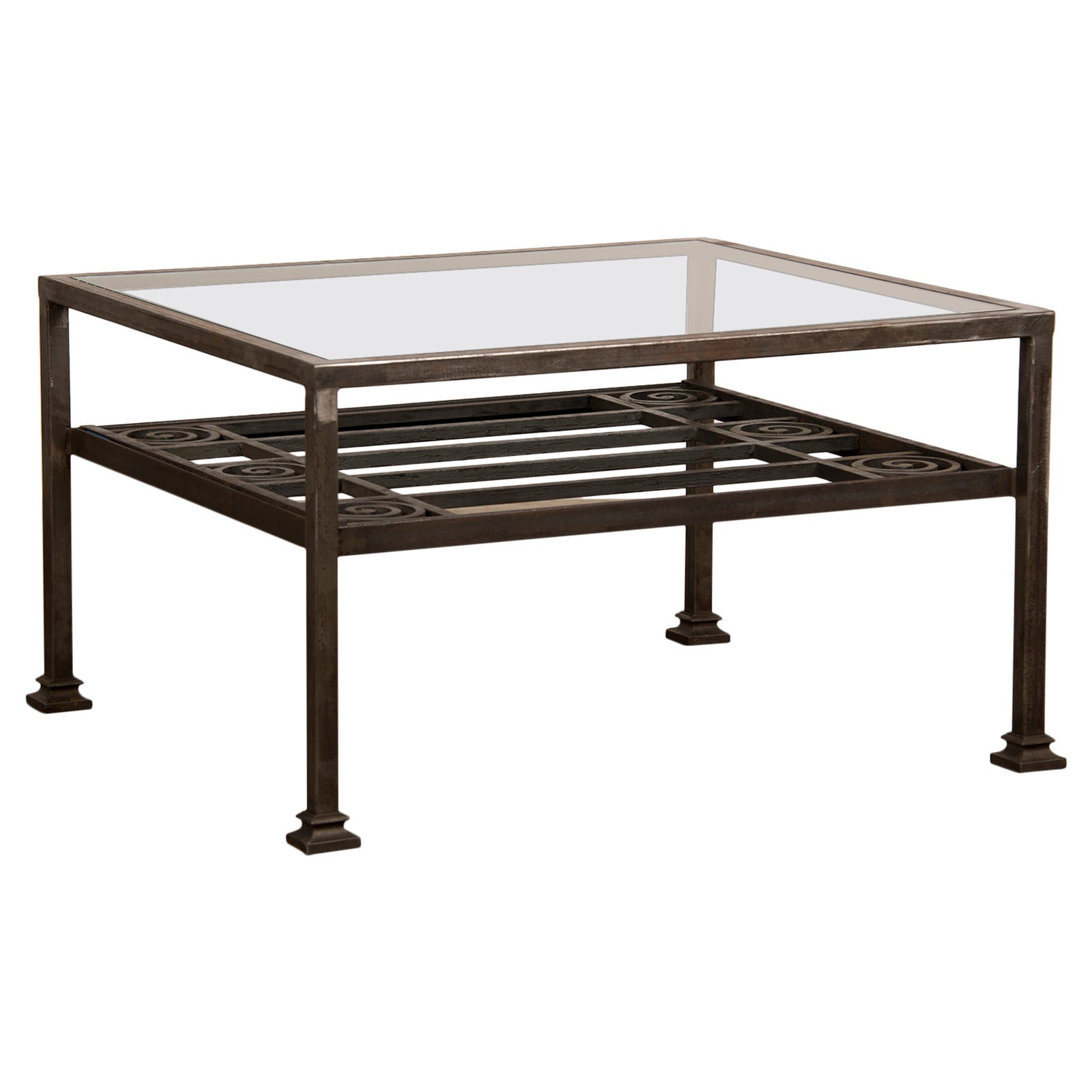 Art Deco Period Forged Iron Grate, France circa 1930, Custom Coffee Table