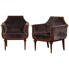 Pair of Neoclassical Mahogany Bergeres a "Gondole", Italy, circa 1900