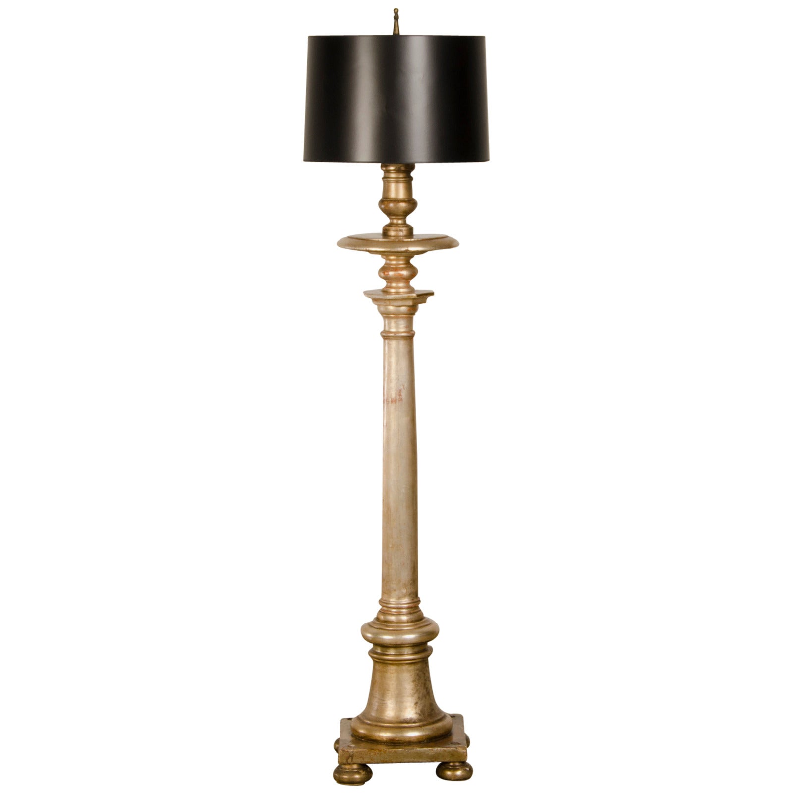 Antique Italian Silver Gilt Candle Stand circa 1890 Converted to a Floor Lamp For Sale