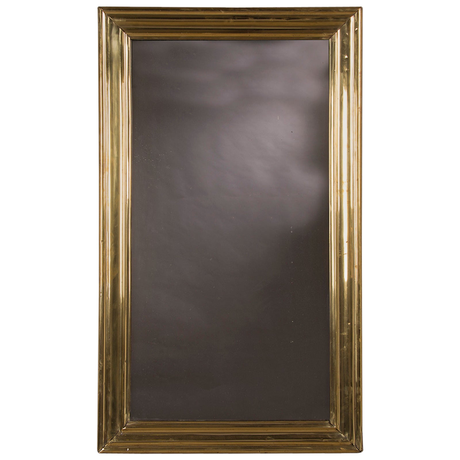 Brass Ribbed Frame Antique French Bistro Mirror, circa 1875