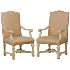 Pair of Louis XIV Style Painted Armchairs, France circa 1930
