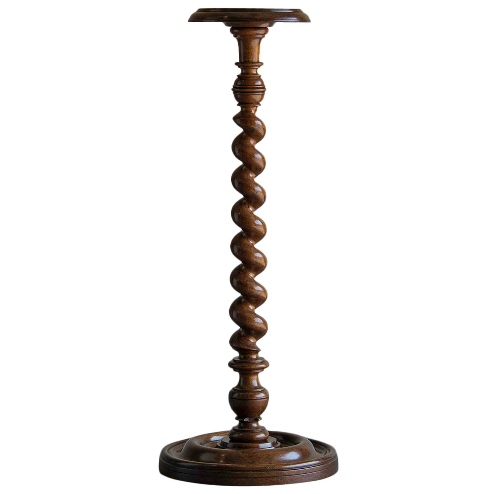 Tall Antique French Walnut Pedestal with Ribbon Twist Column, circa 1850 For Sale