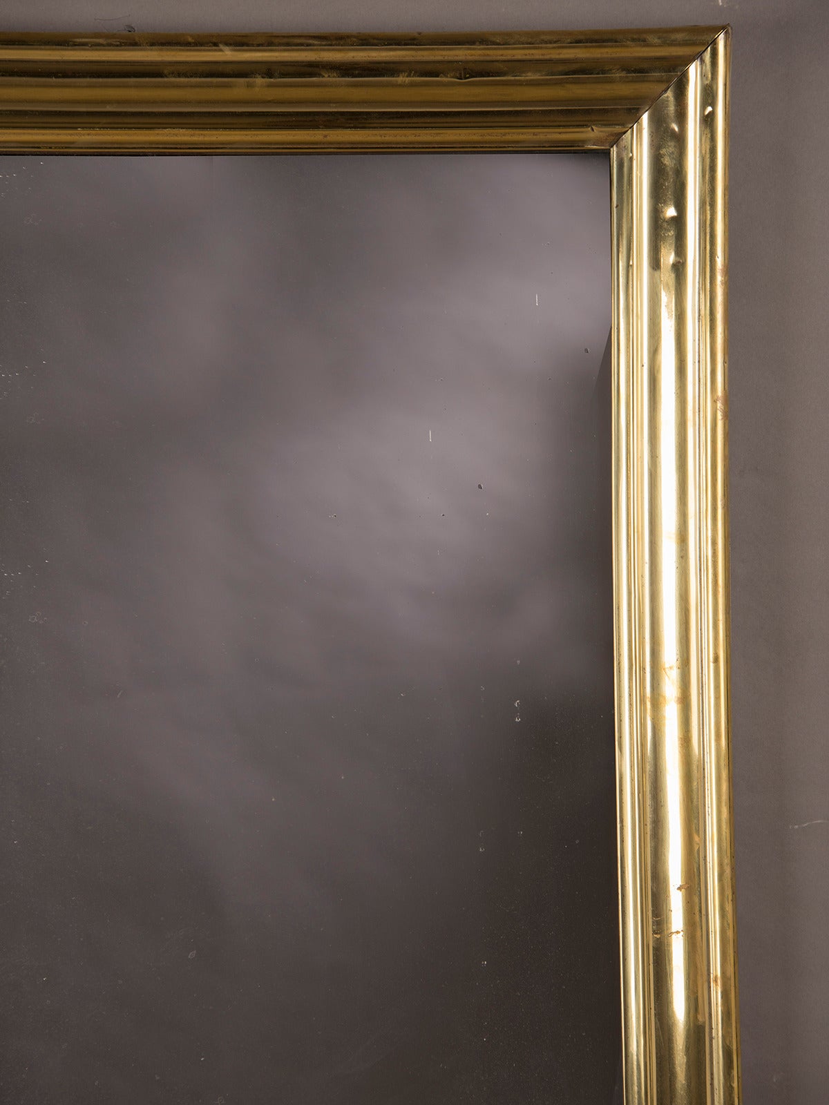 Late 19th Century Brass Ribbed Frame Antique French Bistro Mirror, circa 1875