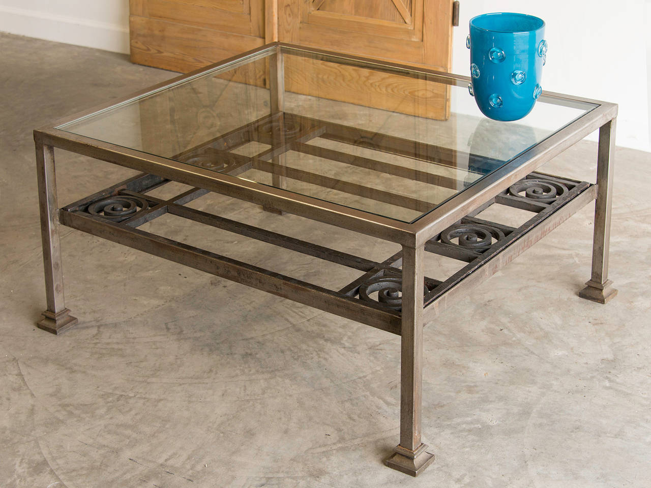 Art Deco Period Forged Iron Grate, France c.1930, Custom Mounted as a Coffee Table. The bold design of this iron grate identifies it as being forged during the Art Deco period where it was originally used as window grille installed for security that