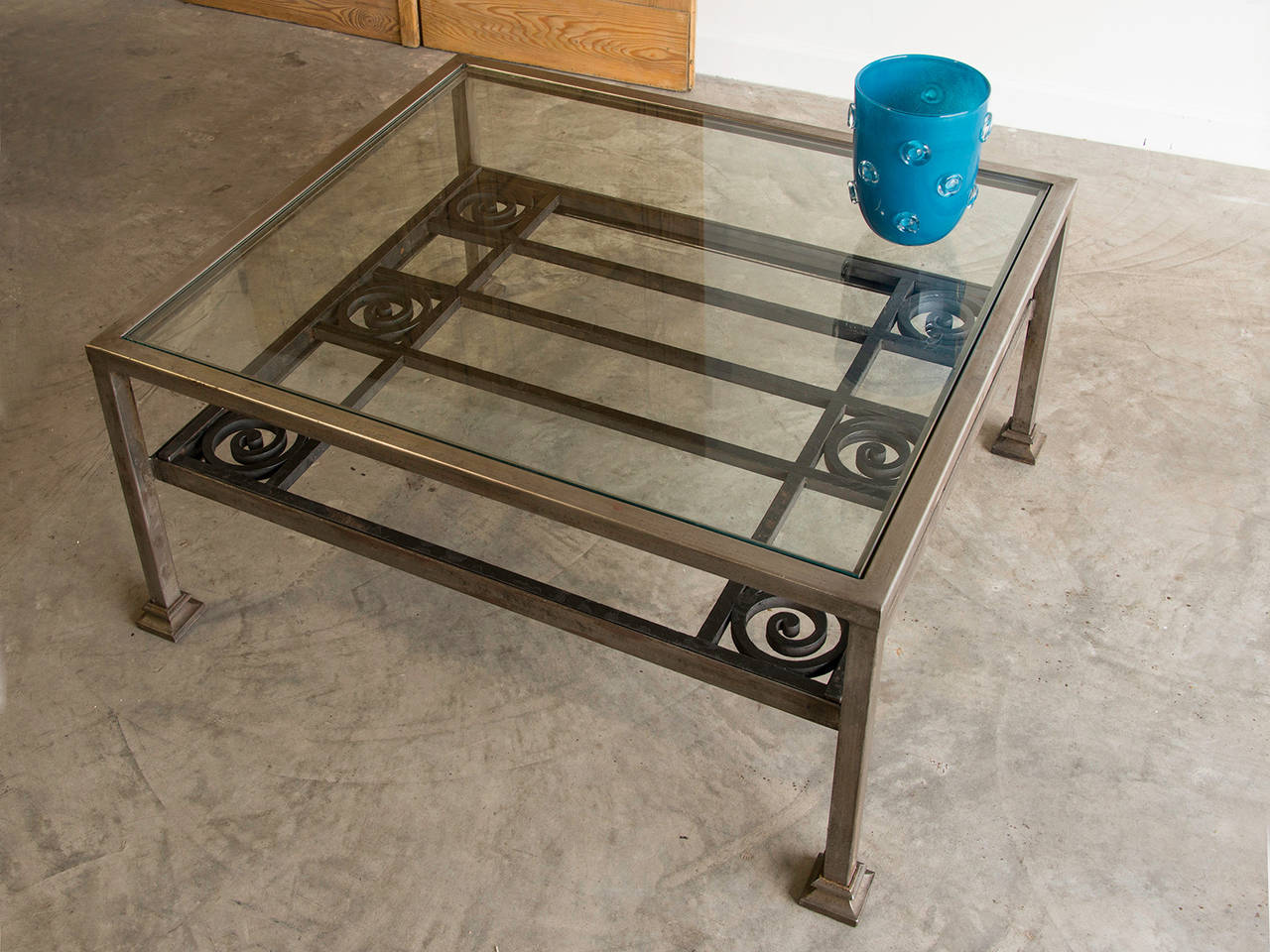Art Deco Period Forged Iron Grate, France circa 1930, Custom Coffee Table In Excellent Condition In Houston, TX