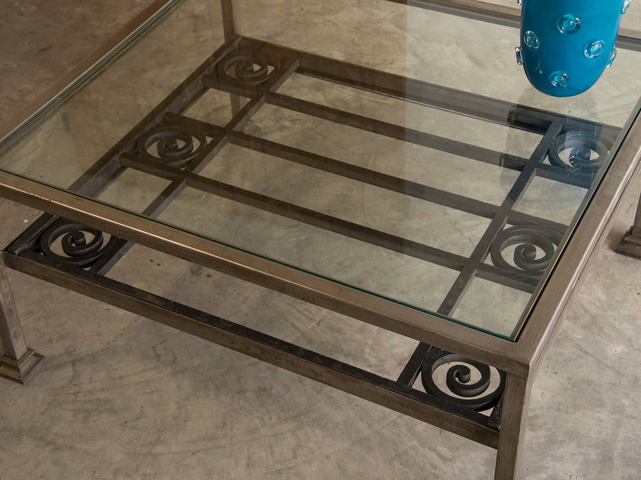 French Art Deco Period Forged Iron Grate, France circa 1930, Custom Coffee Table