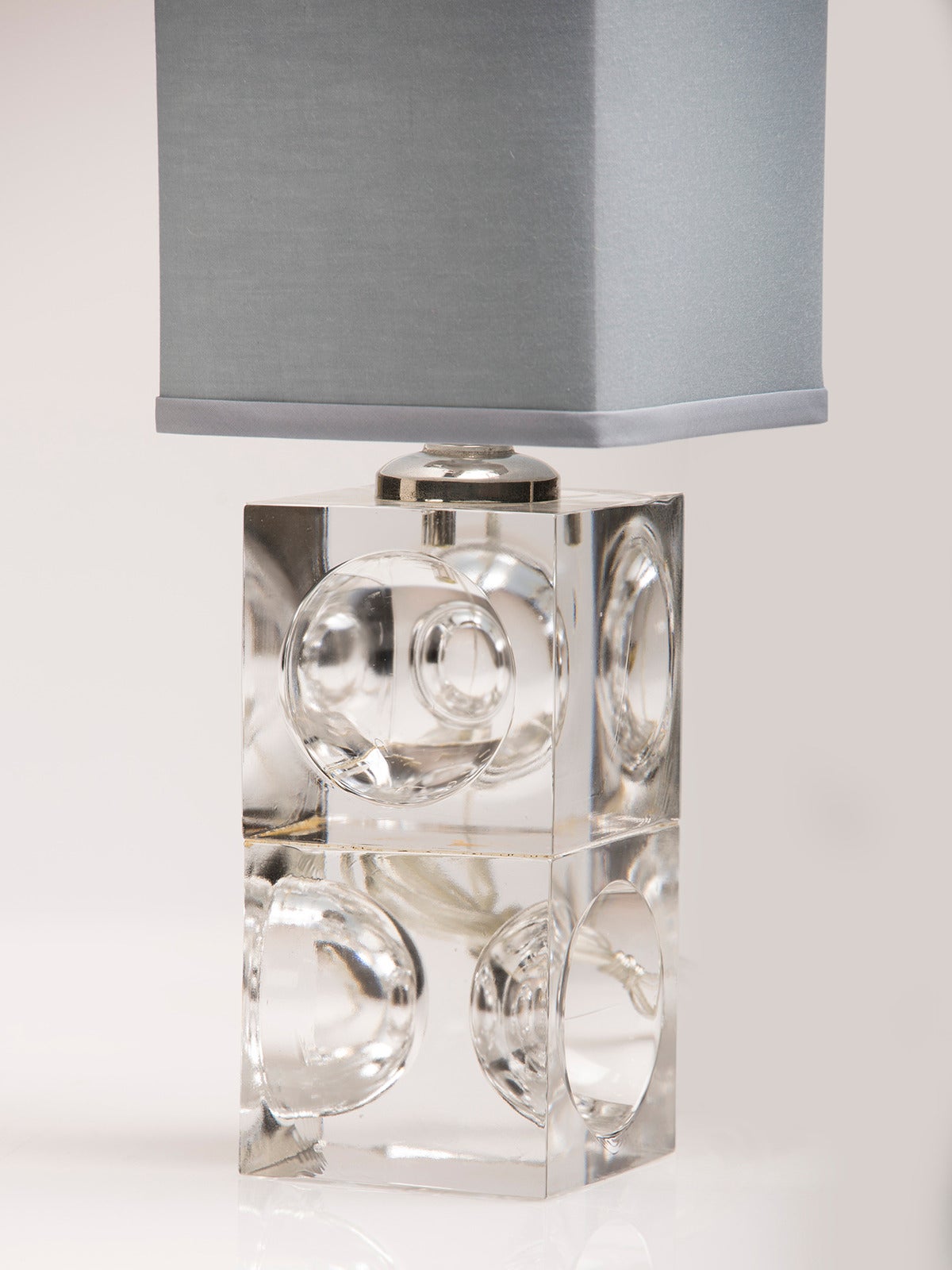 French Solid Glass Stacked Blocks Mounted as Custom Lamp, France circa 1970
