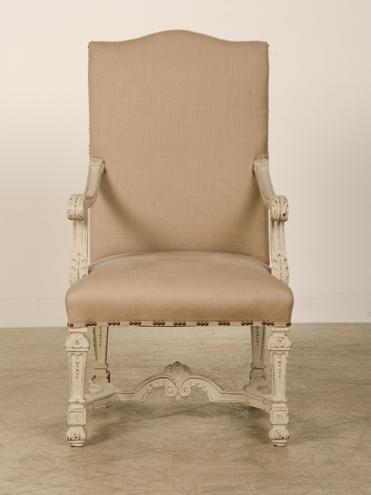 French Pair of Louis XIV Style Painted Armchairs, France circa 1930