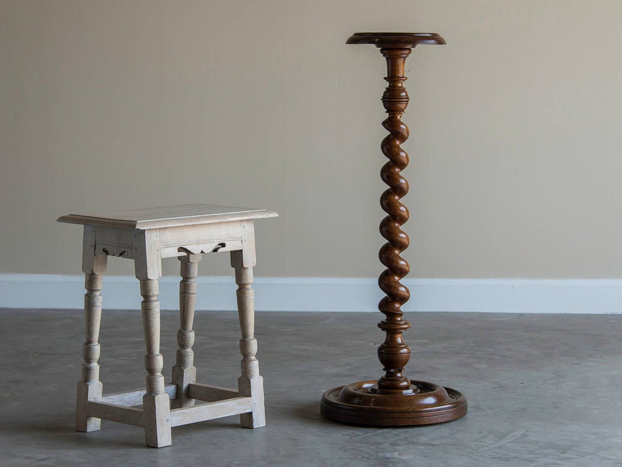 Tall Antique French Walnut Pedestal with Ribbon Twist Column, circa 1850