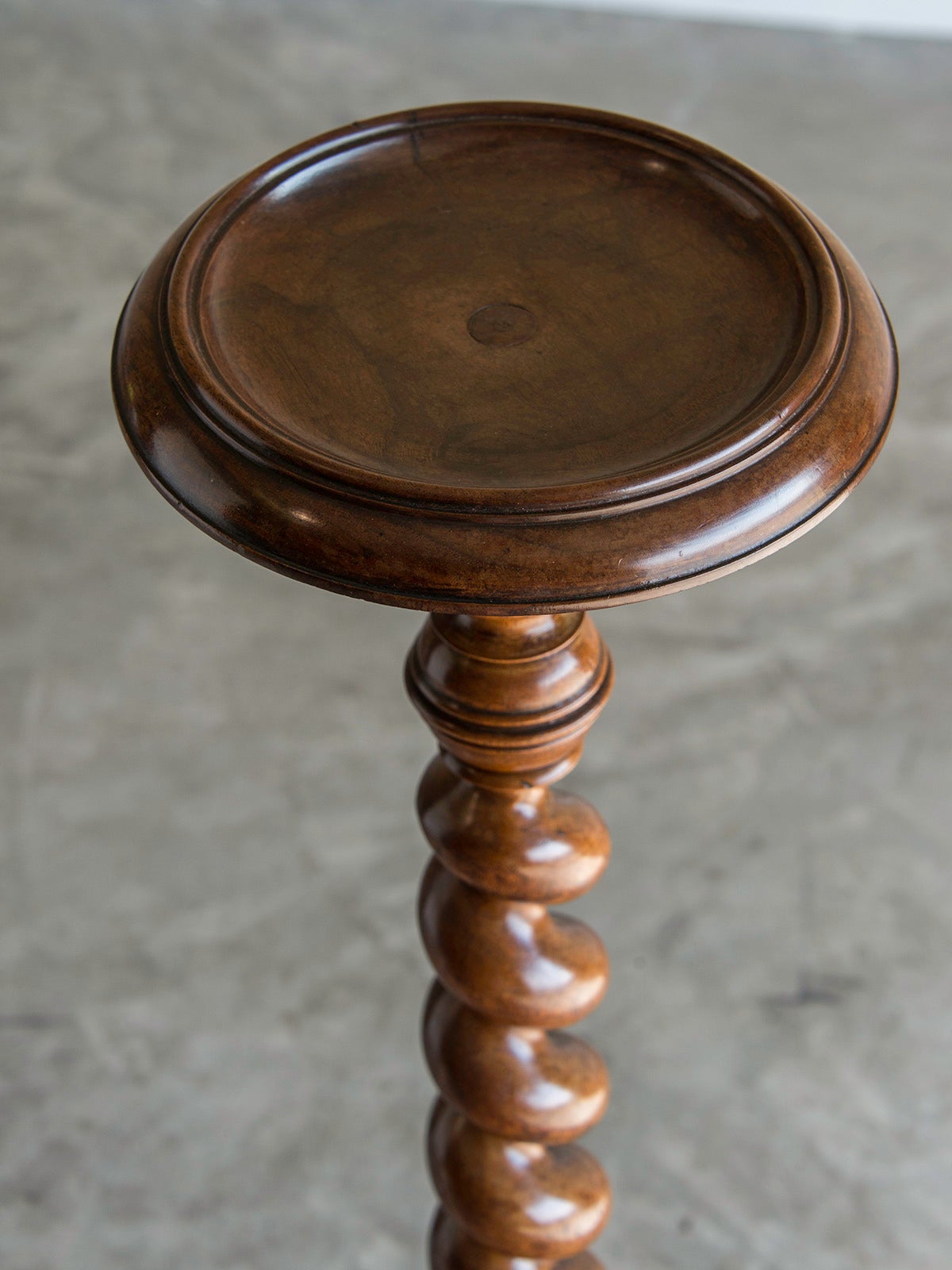 Mid-19th Century Tall Antique French Walnut Pedestal with Ribbon Twist Column, circa 1850 For Sale