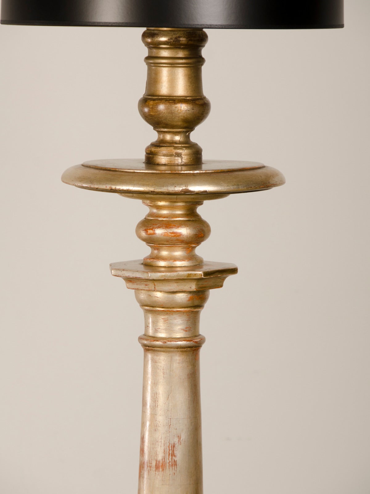 Antique Italian Silver Gilt Candle Stand circa 1890 Converted to a Floor Lamp In Excellent Condition For Sale In Houston, TX