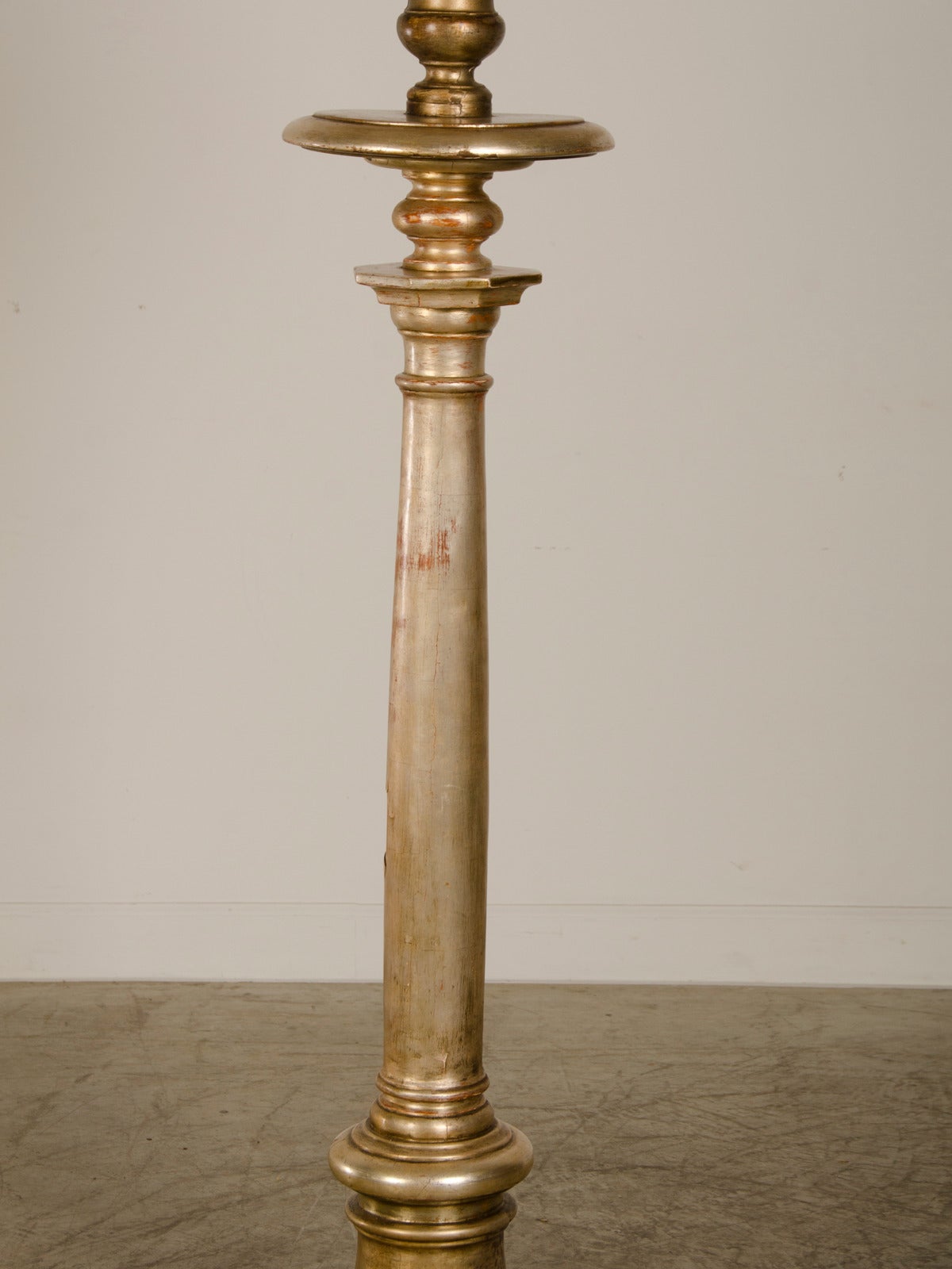 Baroque Antique Italian Silver Gilt Candle Stand circa 1890 Converted to a Floor Lamp For Sale