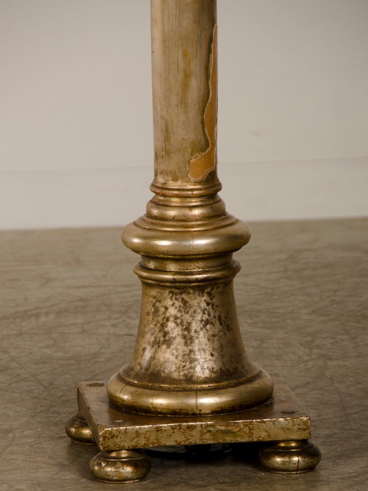 Silver Leaf Antique Italian Silver Gilt Candle Stand circa 1890 Converted to a Floor Lamp For Sale