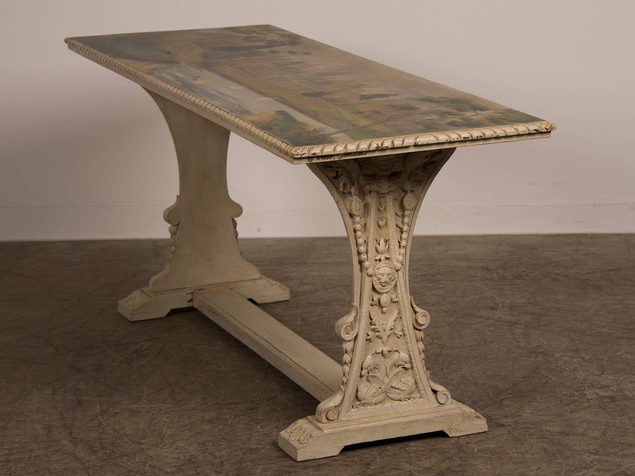 Jacobean Antique Painted, Carved Oak English Serving Table, circa 1870