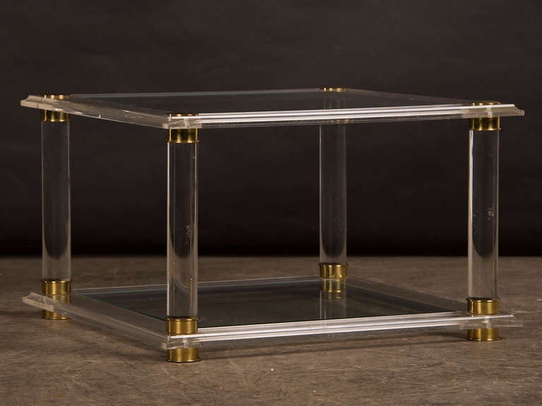 Vintage French Mid-Century Modern Lucite and Glass Side Table, circa 1975 In Excellent Condition In Houston, TX