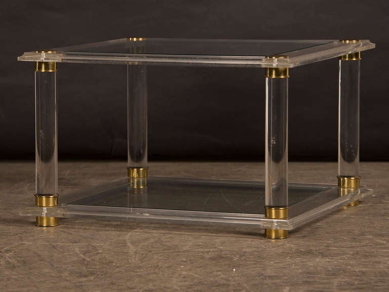 Late 20th Century Vintage French Mid-Century Modern Lucite and Glass Side Table, circa 1975