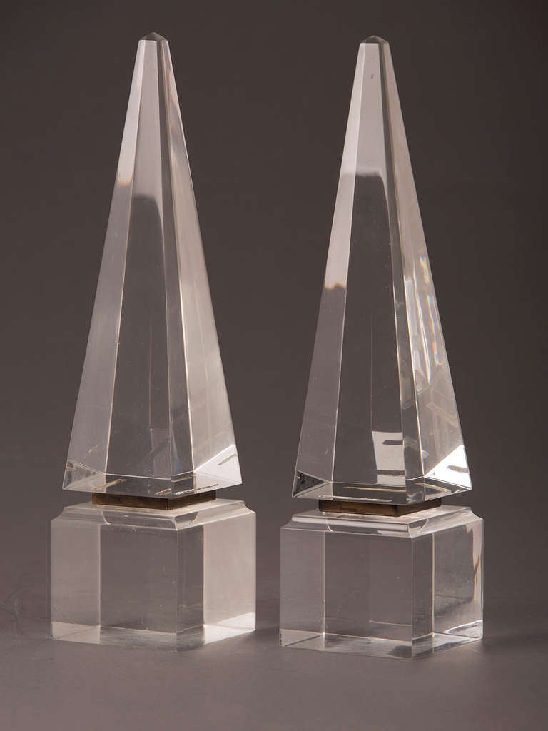 Receive our new selections direct from 1stdibs by email each week. Please click Follow Dealer below and see them first!

A pair of French Perspex/Lucite obelisks circa 1950. The timeless shape of an obelisk is recognizable the world over since