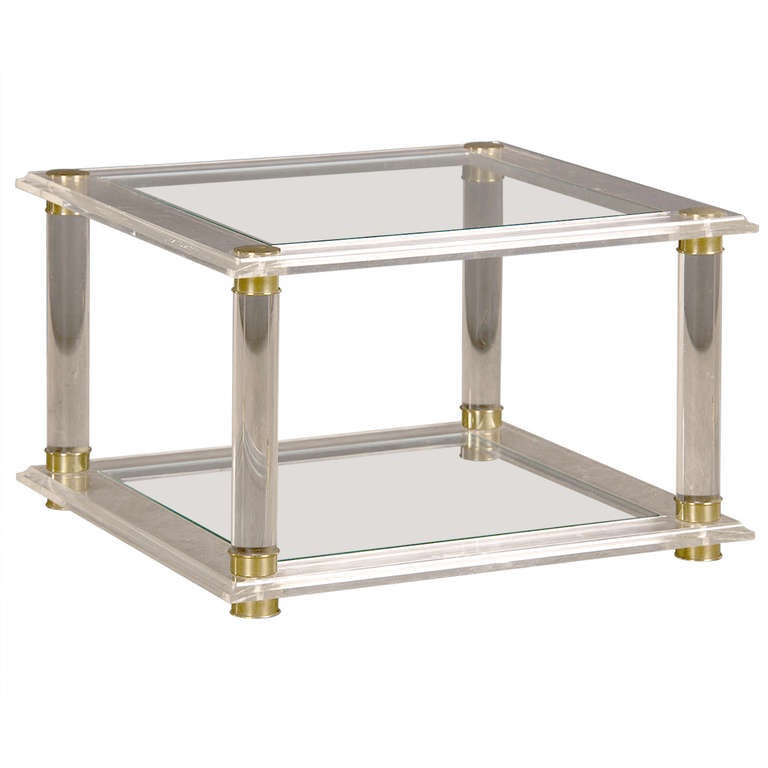 Vintage French MidCentury Modern Lucite and Glass Side Table, circa