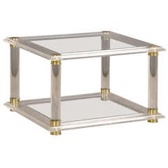 Vintage French Mid-Century Modern Lucite and Glass Side Table, circa 1975