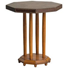 Vintage Cherrywood Leather Topped Table, France c.1940