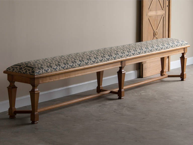 Louis XVI Antique French Solid Oak Long Bench, Architecturally Inspired, circa 1880