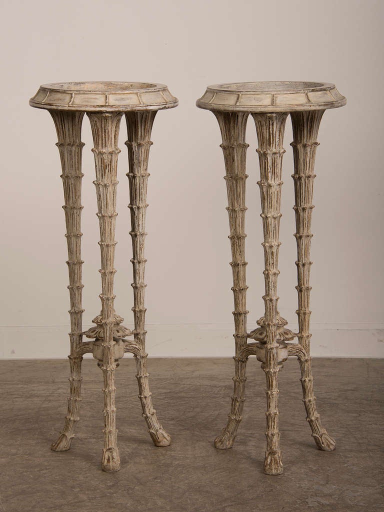 Regency Style Painted, Carved Palm Motif Torcheres, England c.1850. This spectacular pair of pedestals have the special name 
