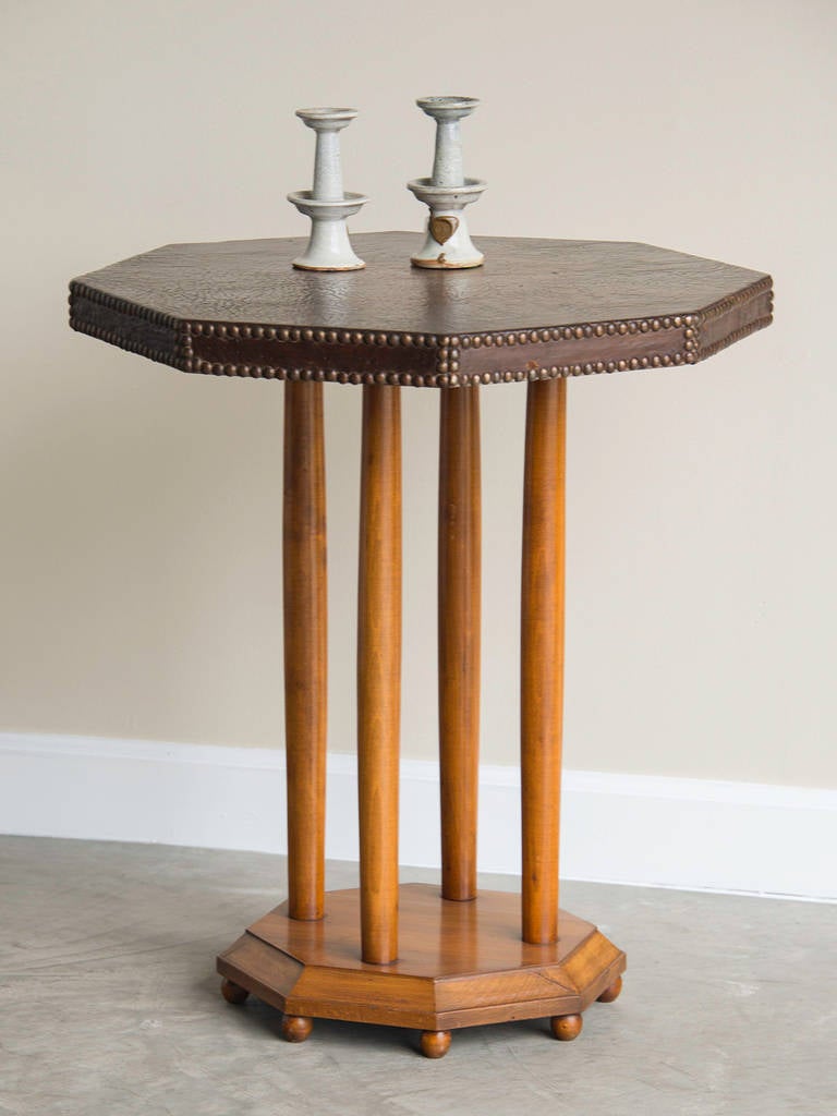 Art Deco Vintage French Cherrywood Leather Topped Table circa 1940