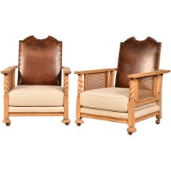 Vintage A pair of rare reclining Edwardian armchairs in England c.1910