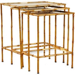 Vintage A set of three  gilded metal nesting tables from France c.1960