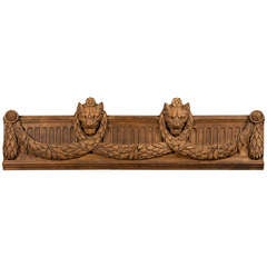 French Louis XVI Period Oak Carving circa 1790 with Lion Heads and Swag