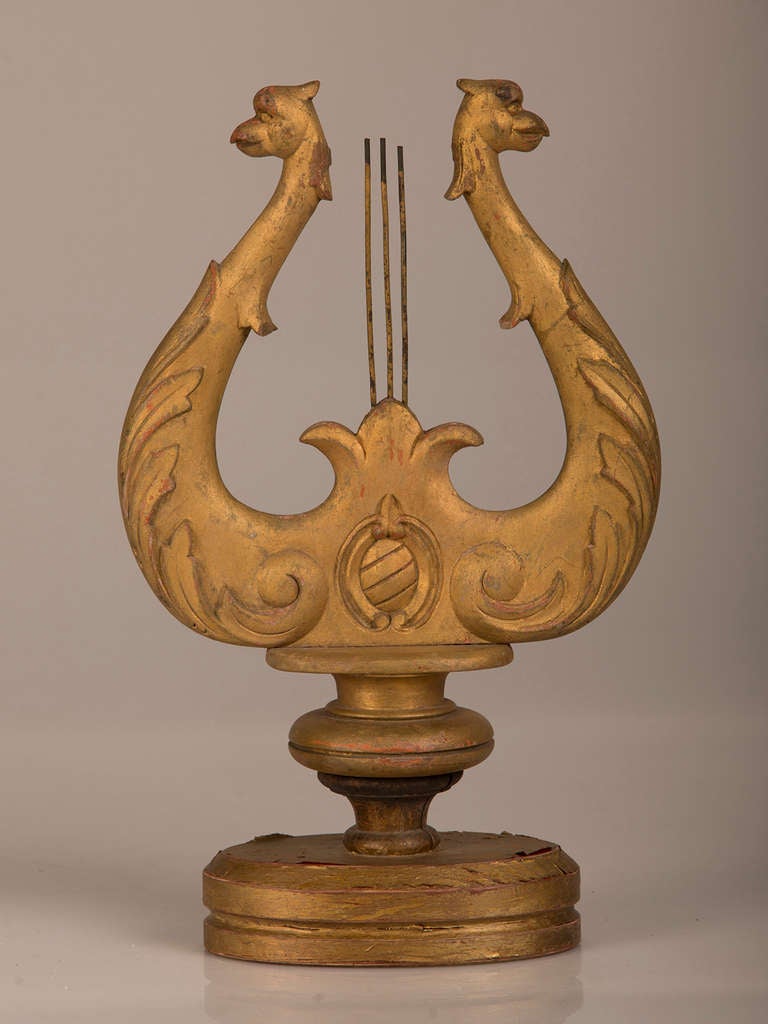 Antique French Carved and Gilded Lyre Finial, Belle Epoque Period, circa 1890