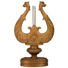 Antique French Carved and Gilded Lyre Finial, Belle Epoque Period, circa 1890