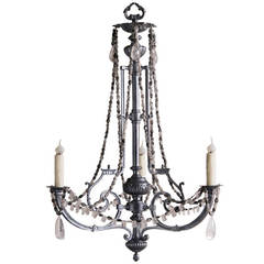 Silvered Brass Chandelier with Rock Crystals, France circa 1900