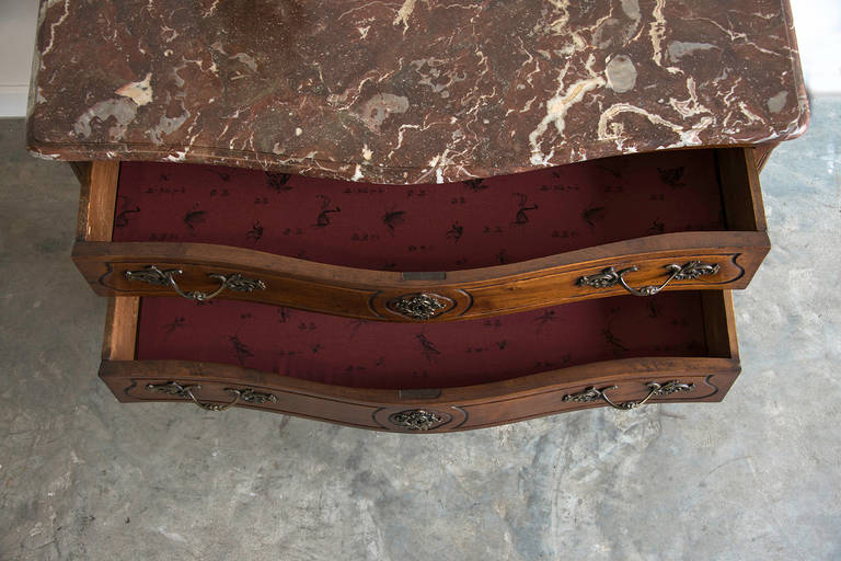 Cast Antique French Louis XV Period Carved Walnut Commode with Marble Top, circa 1760 For Sale