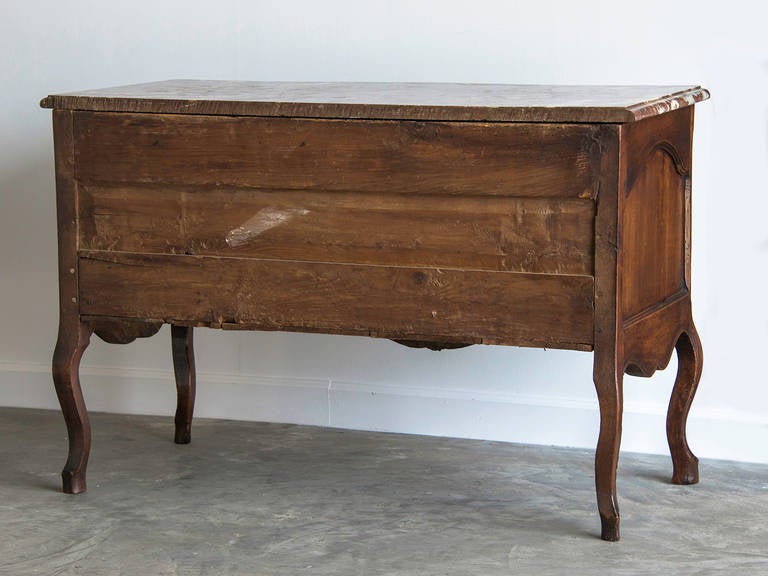 Antique French Louis XV Period Carved Walnut Commode with Marble Top, circa 1760 For Sale 1