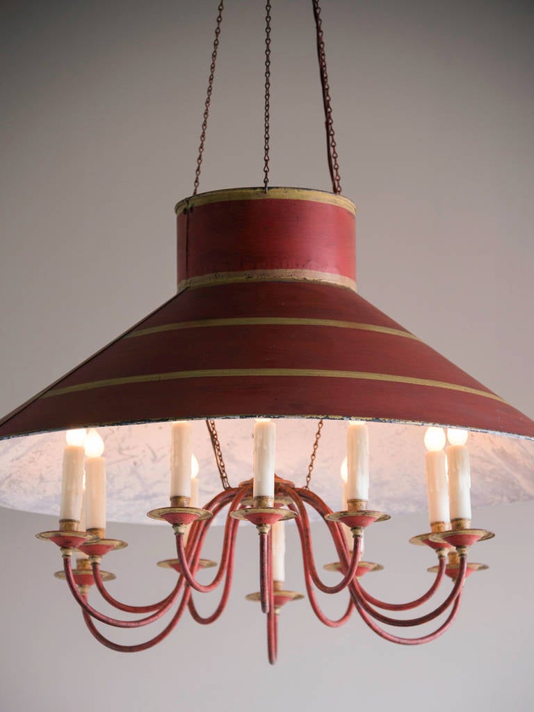 Mid-20th Century Vintage Tôle Chandelier, Twelve Lights, France circa 1940