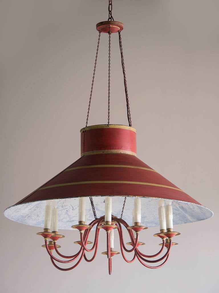 Vintage Tôle Chandelier, Twelve Lights, France circa 1940 In Excellent Condition In Houston, TX