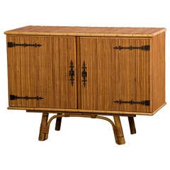 Vintage Bamboo Two Door Buffet, Iron Hardware, France c.1950