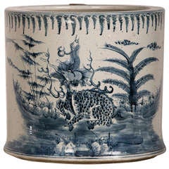 Large Glazed Blue and White Porcelain Fishbowl, China ca. 1875