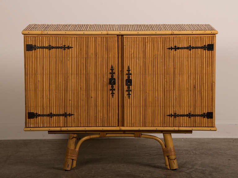 Vintage Bamboo Two Door Buffet, Iron Hardware, France c.1950