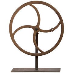 Antique Enormous Iron Industrial Wheel, Custom Mounted, France, circa 1900