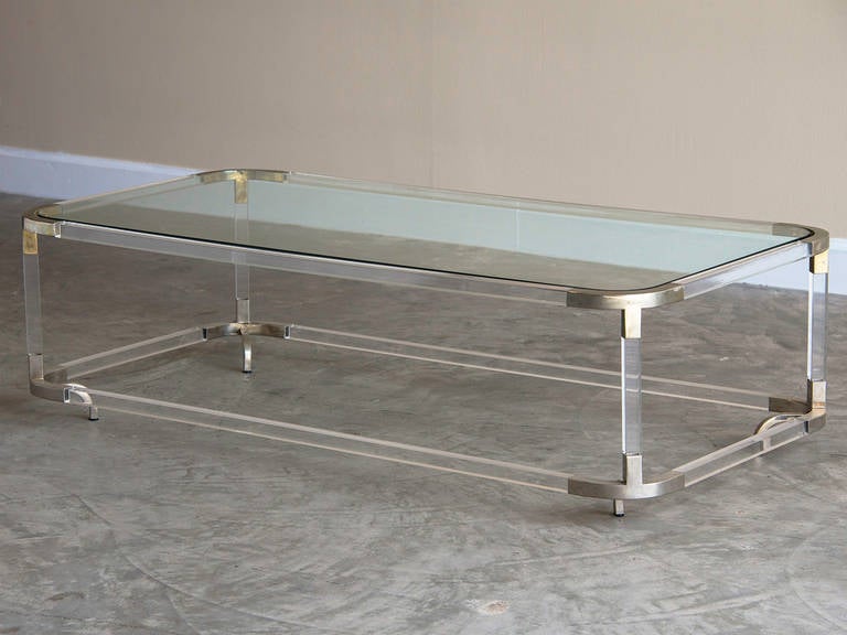 Italian Perspex and Metal Coffee Table with Glass, Italy circa 1975
