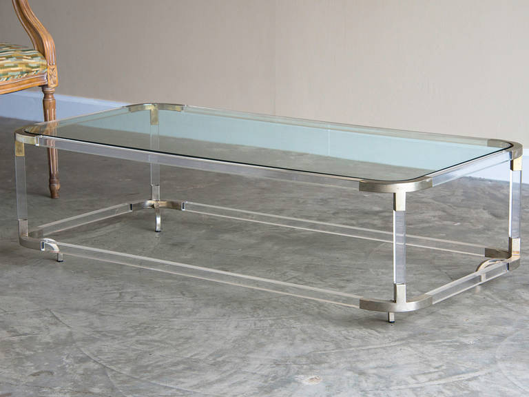 Perspex and Metal Coffee Table with Glass, Italy circa 1975 In Excellent Condition In Houston, TX