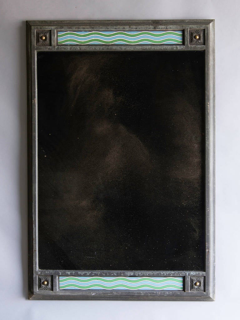 Vintage French Art Deco Bronze and Enamel Mirror circa 1930 (32"w x 47 1/2"h)