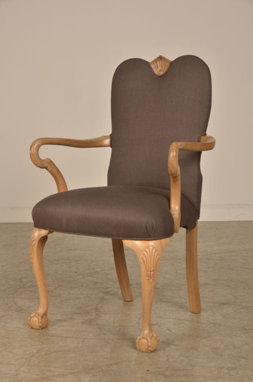 Antique English Chippendale Style Pair of Carved Walnut Armchairs, circa 1910