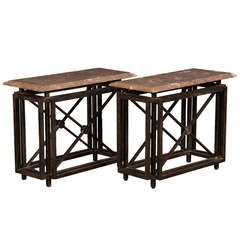 Neoclassical Forged Iron Pair of Marble Top Tables, France c.1900.