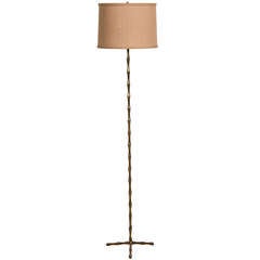 Vintage Jacques Adnet Style Faux Bamboo Brass Floor Lamp, France c.1950