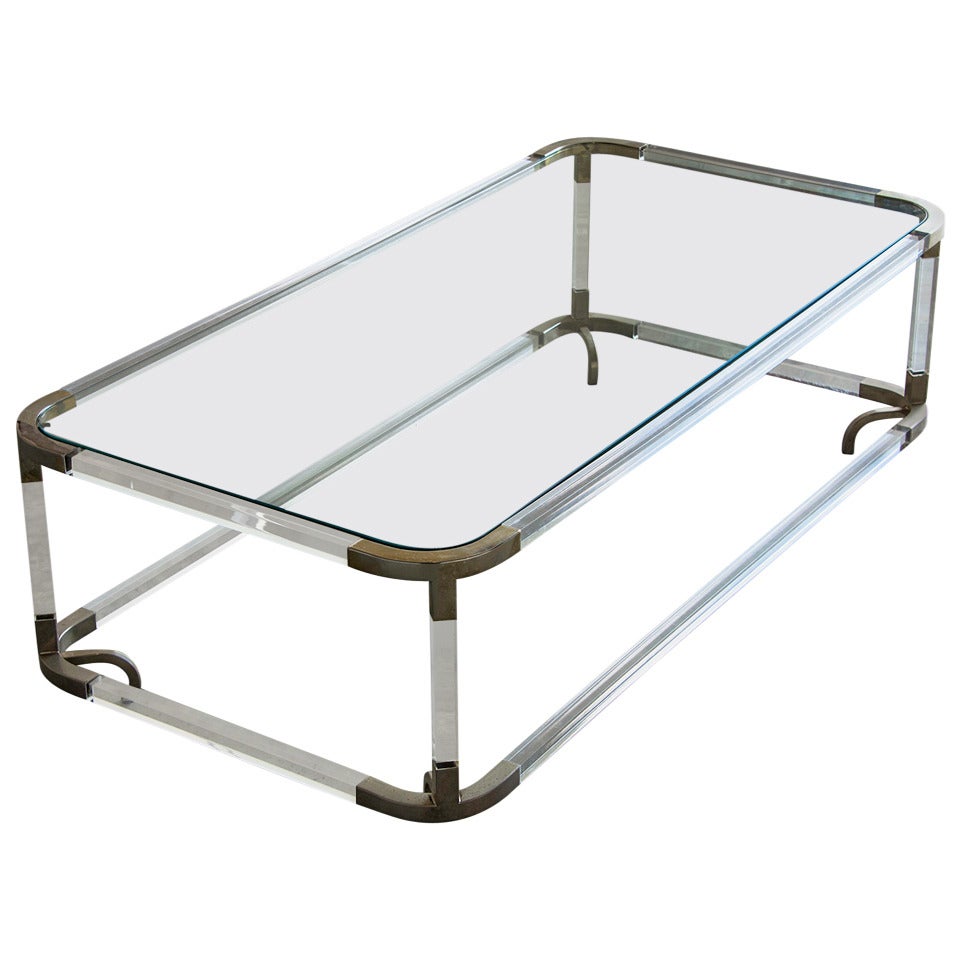 Perspex and Metal Coffee Table with Glass, Italy circa 1975