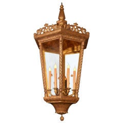 Venetian Gilded Timber Glass Enclosed Lantern, Italy c.1940